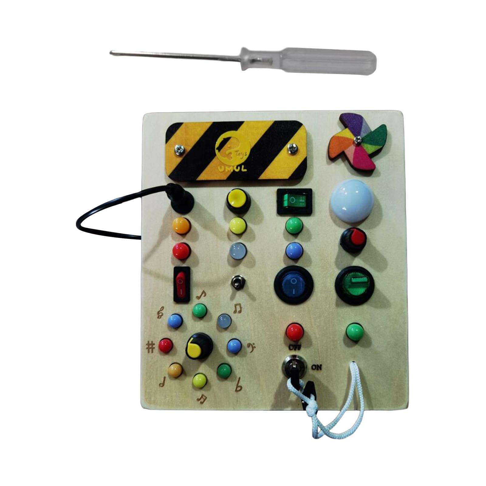 Busy Board Lernspielzeug Holz Kinder Schalter Steckbrett Knöpfe LED DIY Zubehör zur Förderung der Feinmotorik für Reisespielzeug