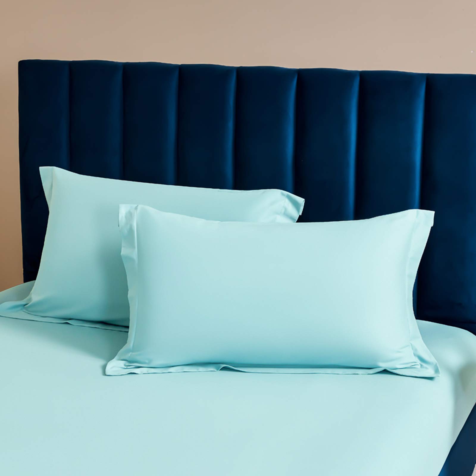 NTBAY Paquete de 2 fundas de almohada de 500 hilos 100% algodón egipcio tamaño King, súper suaves y transpirables, fundas de almohada Oxford para cama, 20 x 36 pulgadas, color aguamarina