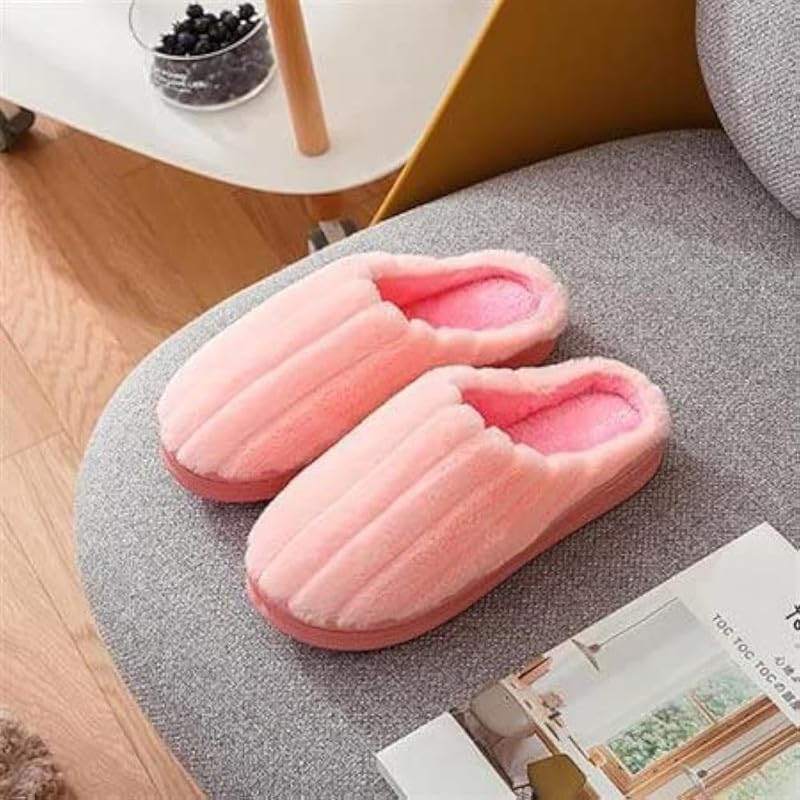 Image of Unisex Winter Flip Flop Slipper for Men and Women Soft Faux Fur Slip On Indoor Home Slides Slipper for Bedroom Sandals