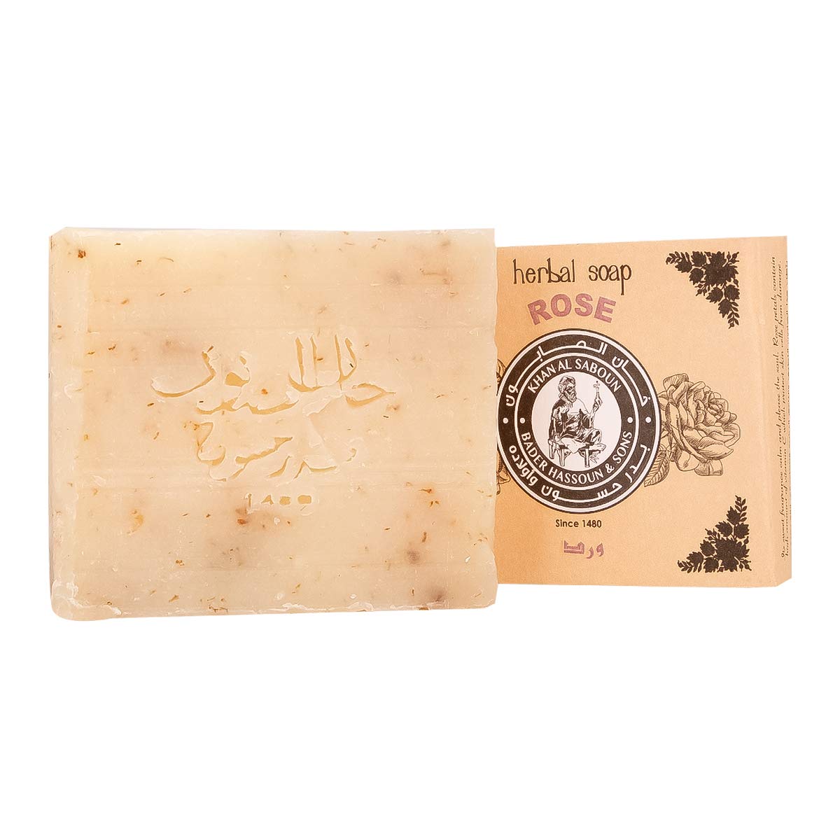 Khan Al SabounOrganic Herbal Rose Soap, 80gr, Moisturizes, Smooths, Purifies and Cleans All Skin Types, For A Soft, Fresh and Fragrant Skin, Vegan, Paraben Free, Pet Cruelty-Free