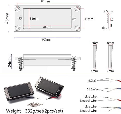 Miniatura 2 de Ogdni Pastillas selladas Humbucker de doble bobina para Les Paul LP estilo guitarra eléctrica negro
