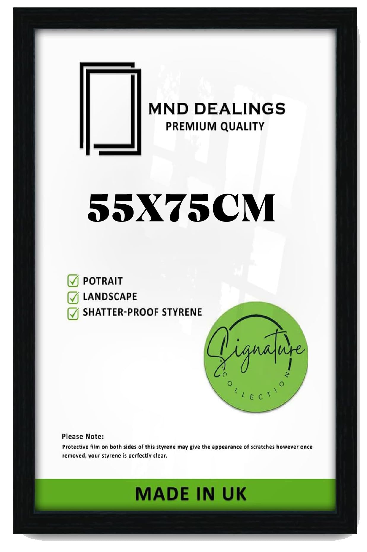 MND Dealings - 55x75cm - Black MDF Wood Picture Frame - Lightweight, Versatile & Shatterproof - Wall Hanging Poster or Photo Frame - Wall Decor for Office, Gallery & Home- (Black)
