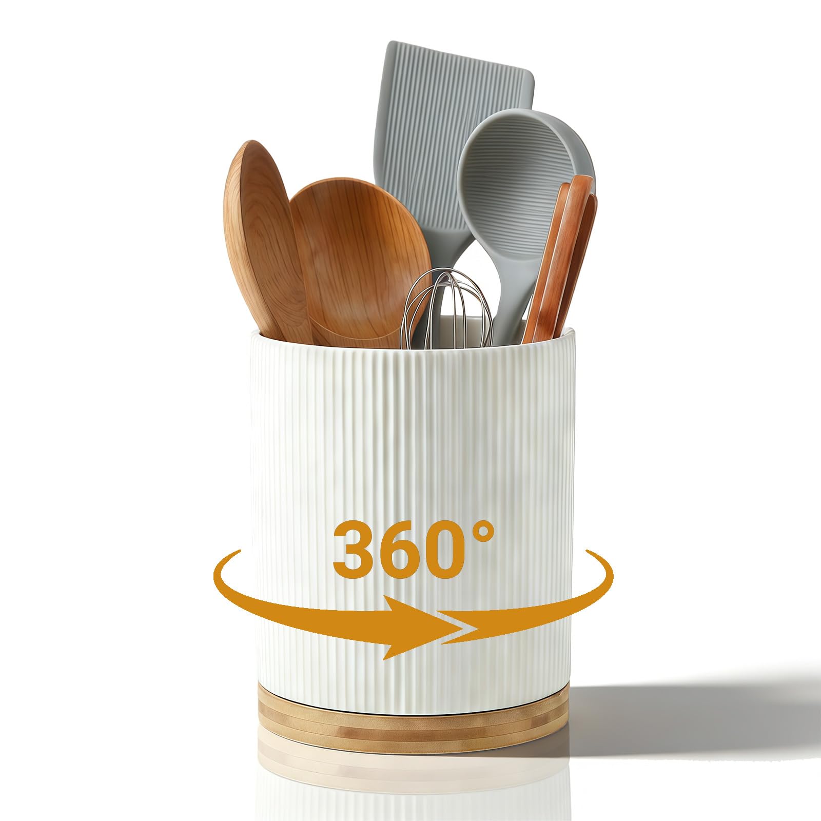 Meetoz White 360° Rotating Utensil Holder,6.9" Extra Large Ceramic Utensil Holder,Stable Ceramic Utensil Organizer,For Cooking Tool, Kitchen Decor