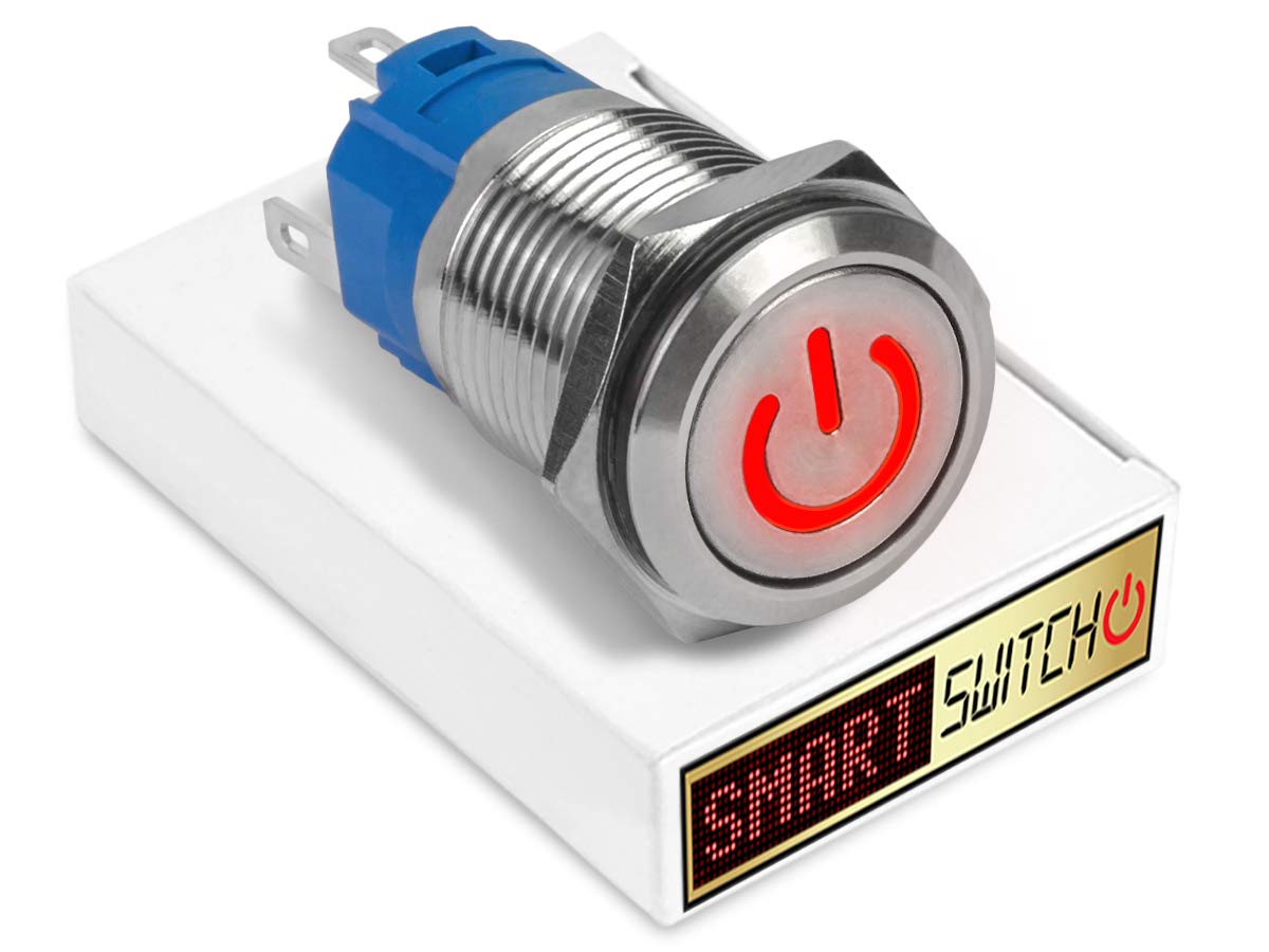 SmartSwitch 22mm Devil Eye POWER Stainless Steel Momentary SPST Push Button Red LED Metal Switch DE22