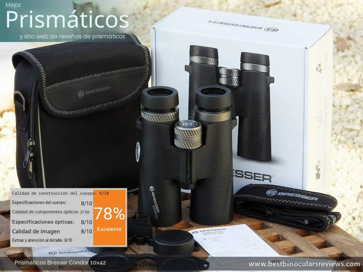 Bresser 1821043 Condor Techo – Prismáticos 10 x 42 Impermeable con Relleno de nitrógeno y UR de Recubrimiento Multicapa Negro