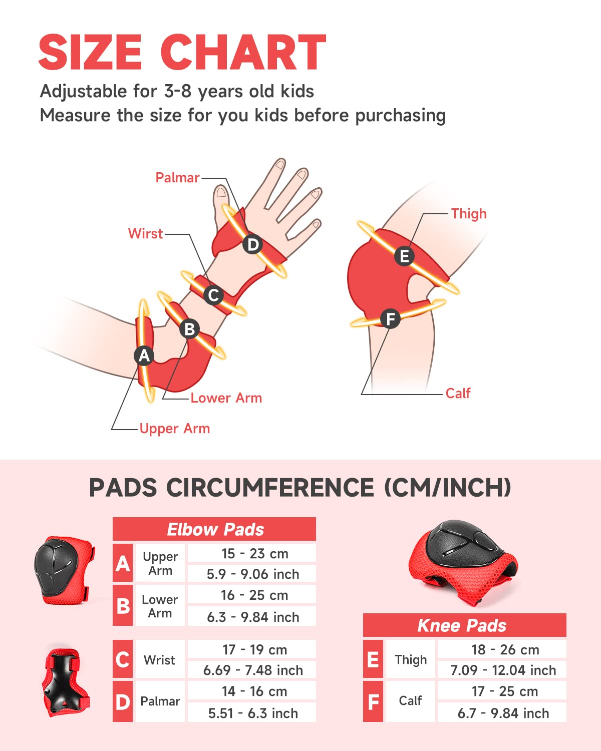 VICTGOAL Protezione Kit per Bambini, 6 Pezzi Protezioni Regolabili Ginocchiere Gomitiere e Protezioni per il polso per 3-8 anni, Adatto per Pattini a Rotelle Skateboard Ciclismo