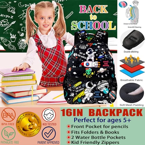 NASIAN Space Astronaut Rocket School Backpack for Boys Kids Girls Adjustable Strap Waterproof 16 inch School BookBag Outdoor Daypack2