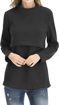 Smallshow Womens Fleece Nursing Tops Shirts Long Sleeve Breastfeeding Clothes