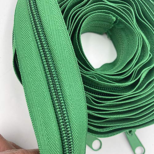 10 Meters (10.8Yard) 5# Long Nylon Coil Zipper with 20pcs Zipper Slider for DIY Sewing Clothing Accessories (20 Colors) (Grass Green) - Image 2