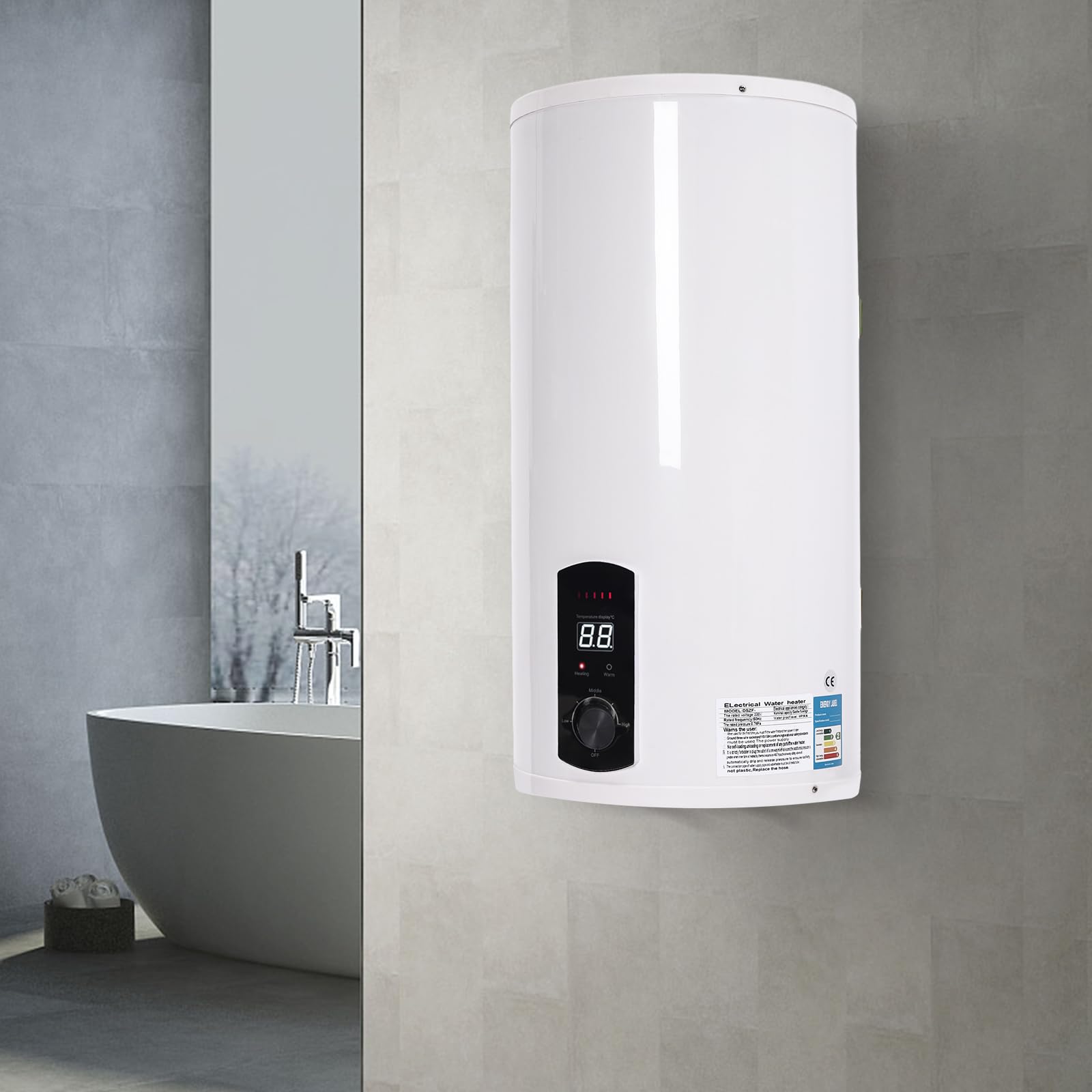 2KW Elektro Warmwasserspeicher 50L/80L/100L ABS Boiler Warmwasserboiler mit LED-Bildschirm, Kalt und Warm Wasserboiler 220V für Badezimmer, senkrecht gehängt(Volumen: 80L, Innenfutter: 50L)