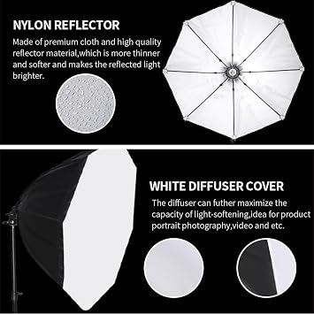 2 Pack Octagonal Softbox Lighting Kit, 27.5 Professional Soft Box Photography Lighting with 85W 3000-6500K Dimmable LED Bulbs, Photo Studio Lights Equipment for Portrait, Video Recording