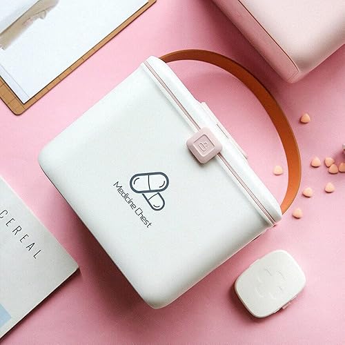 DOLFISH Caja de medicina de doble capa para el hogar, caja de primeros auxilios, organizadores de medicamentos y almacenamiento, almacenamiento de