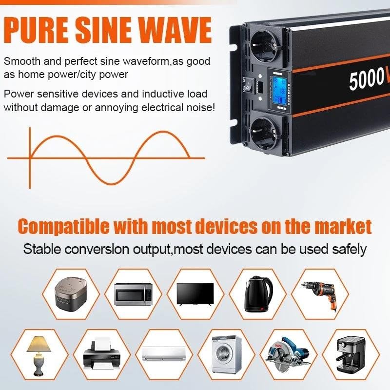 Convertisseur 24V 220V 3000W onde sinusoïdale pure avec télécommande UE