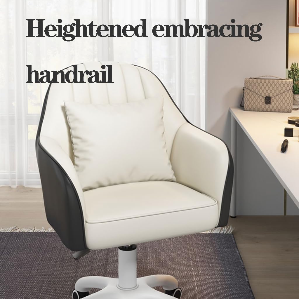 WIGSELBL Silla de cuero para oficina en casa, sillas ajustables con ruedas y respaldo ergonómicos, silla de escritorio tapizada con respaldo medio para computadora para el hogar (rosa)