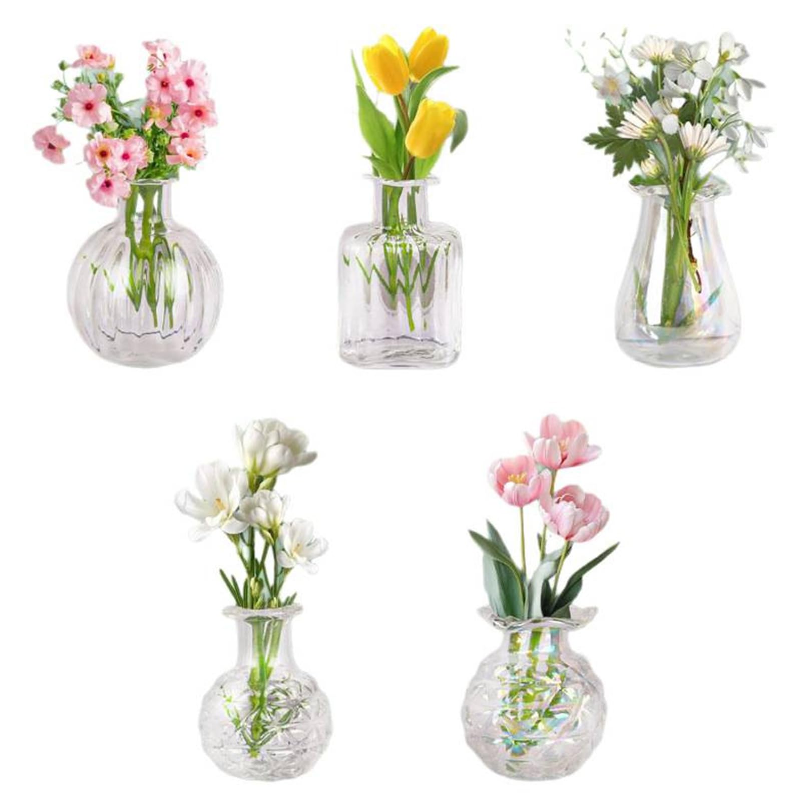 5/8 Pcs Cute Mini Vase Fridge Magnets, Glass Vase Fridge Magnets with Artificial Flowers, Tiny Refrigerator Magnet for Home Office Kitchen Decoration