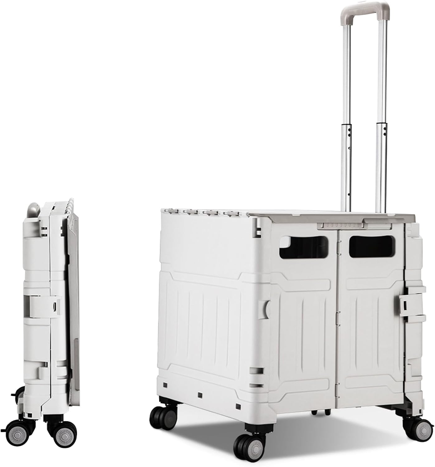 Bisha™ 65L Trolley Cart, Multi Functional Folding Wagon, Heavy Duty Collapsible Beech, Picnic & Camping Lounge Trolleys with Wheels (white)