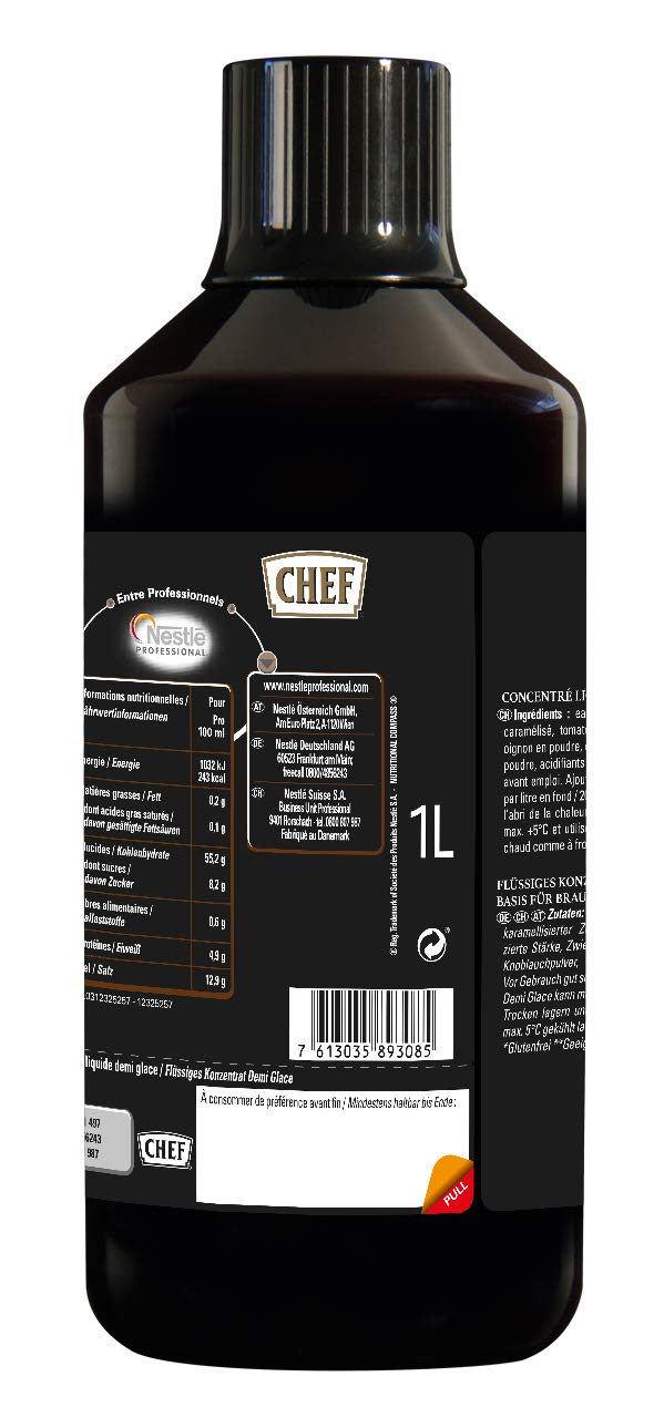 CHEF Concentrato liquido Demi Glace per piatti cuorosi, gusto naturale al 100%, confezione da 1 (1 x 1 L)