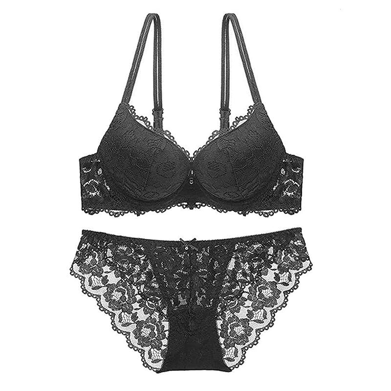 Image of Brachy Women's Padded Underwired Push Up Lingerie Bralette Floral Lace 2 Pieces Push up Bra & Panties Set