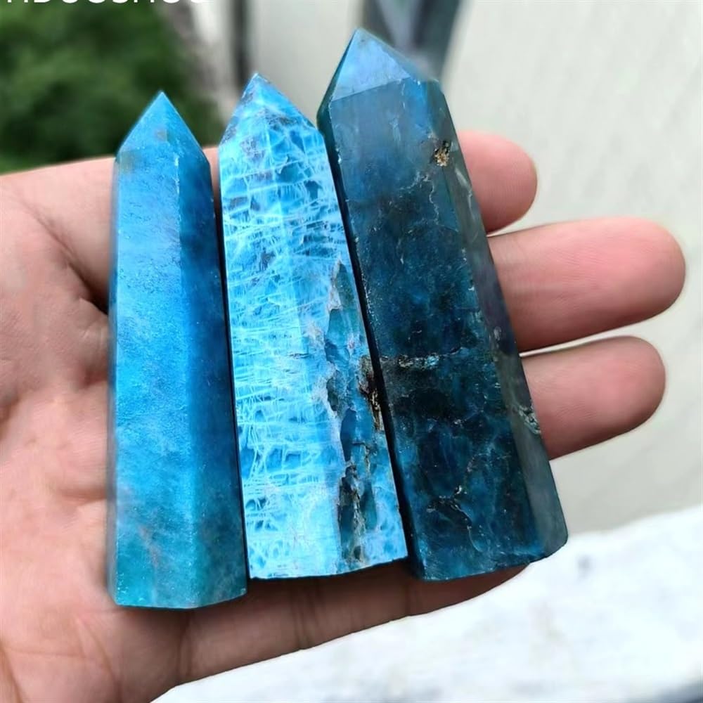 QINGQI Pietra Naturale Bacchetta Magica a Punta Singola con Torre di Apatite Blu in Cristal Naturale for Regali di Decorazioni for la casa(5PC)