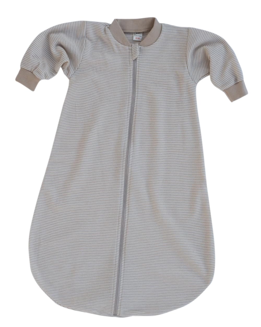 Baby Schlafsack mit Ärmeln, Gestreift Blau-Weiß, Temperaturausgleichend, für 20-22°C Raumtemperatur (Sand/Natur, 62-68)