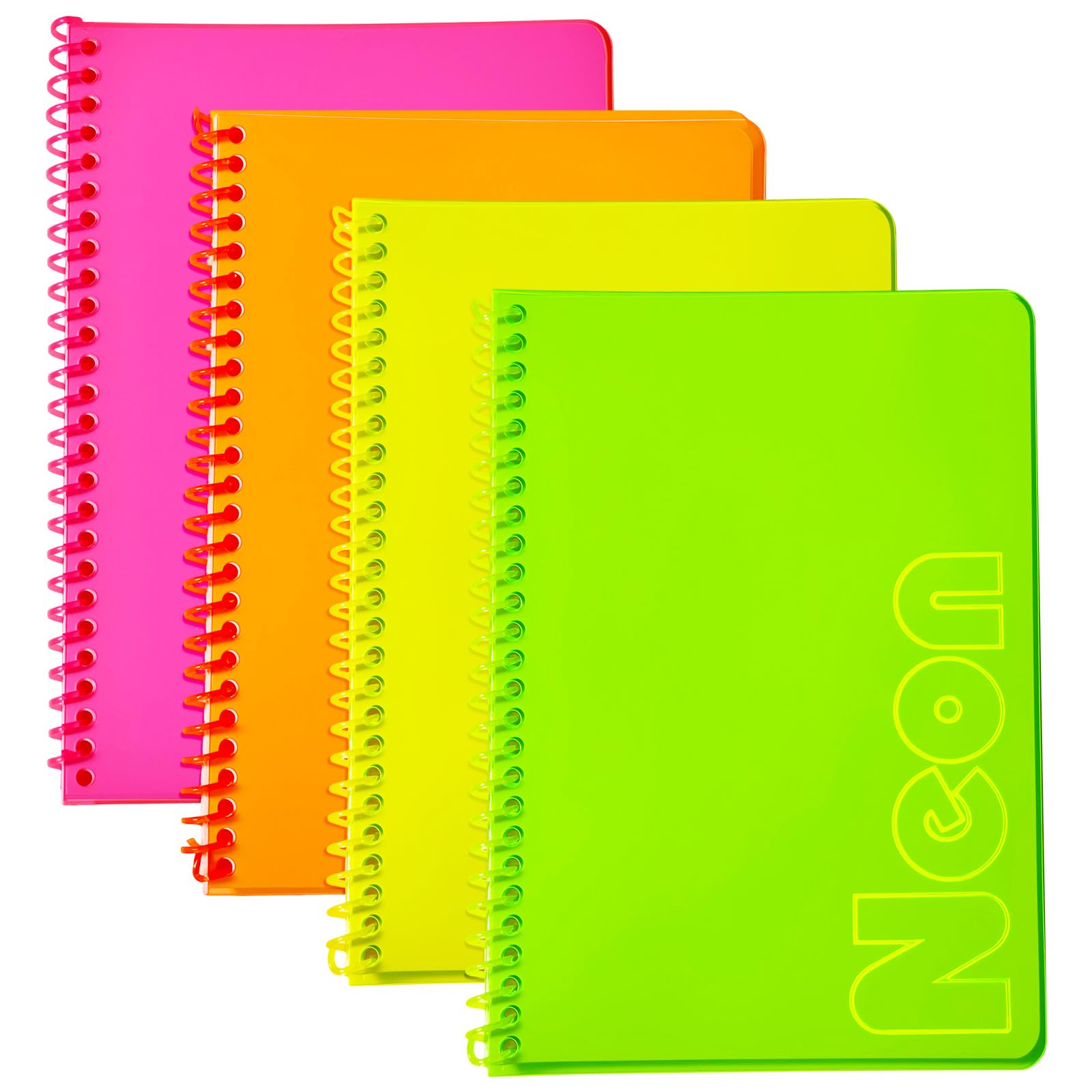 miikoul 4 Pack A5 Neon Spiral Lined Notebooks, 8.3" X 5.5", 80 Sheets/160 Pages Wide Ruled Notebook Spiral Journals Bulk Softcover Cover Notepad