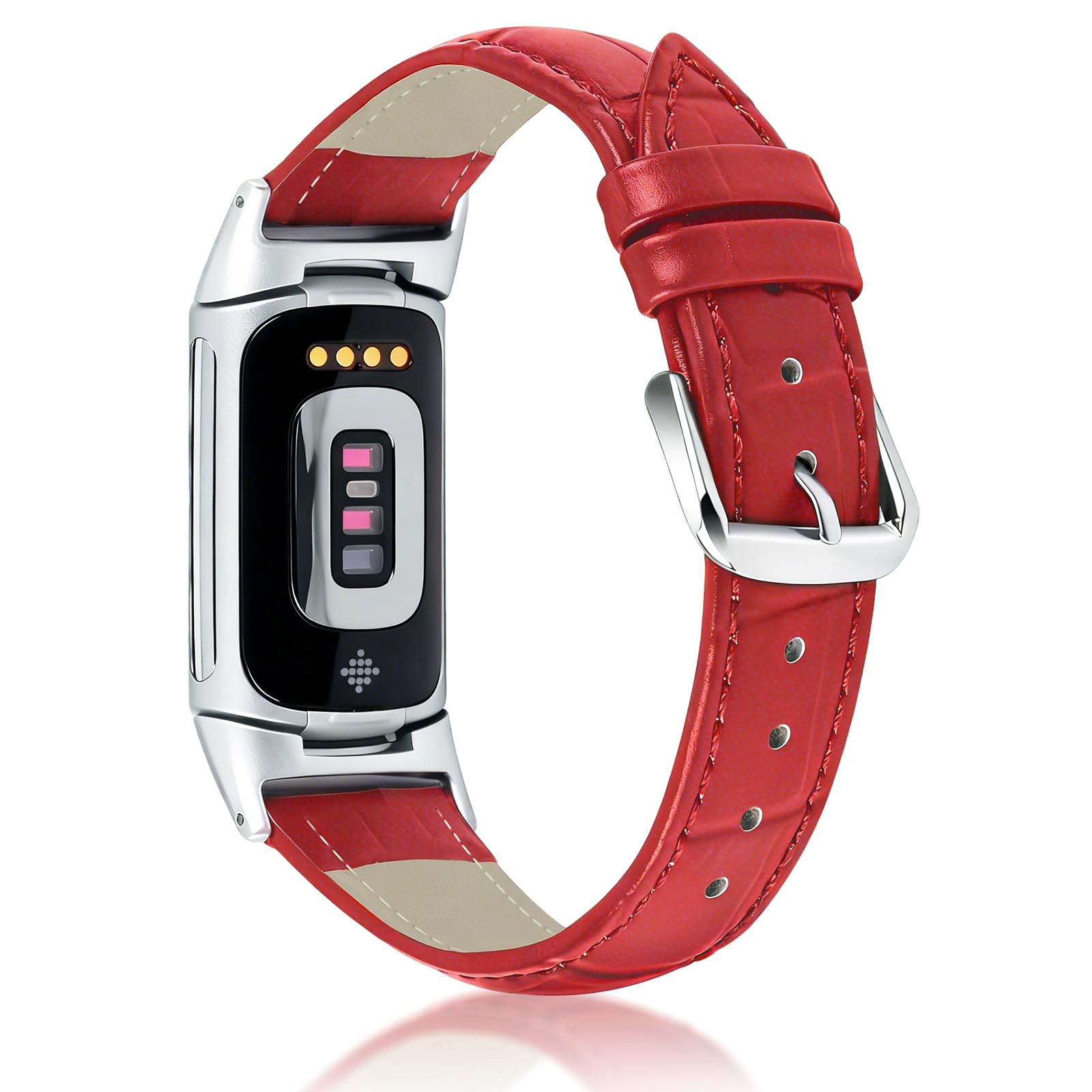Mornex Classic Leather Watch Bands Compatible with Fitbit Charge 5/6 - Adjustable Wristband for Women Men with Premium Metal Connectors