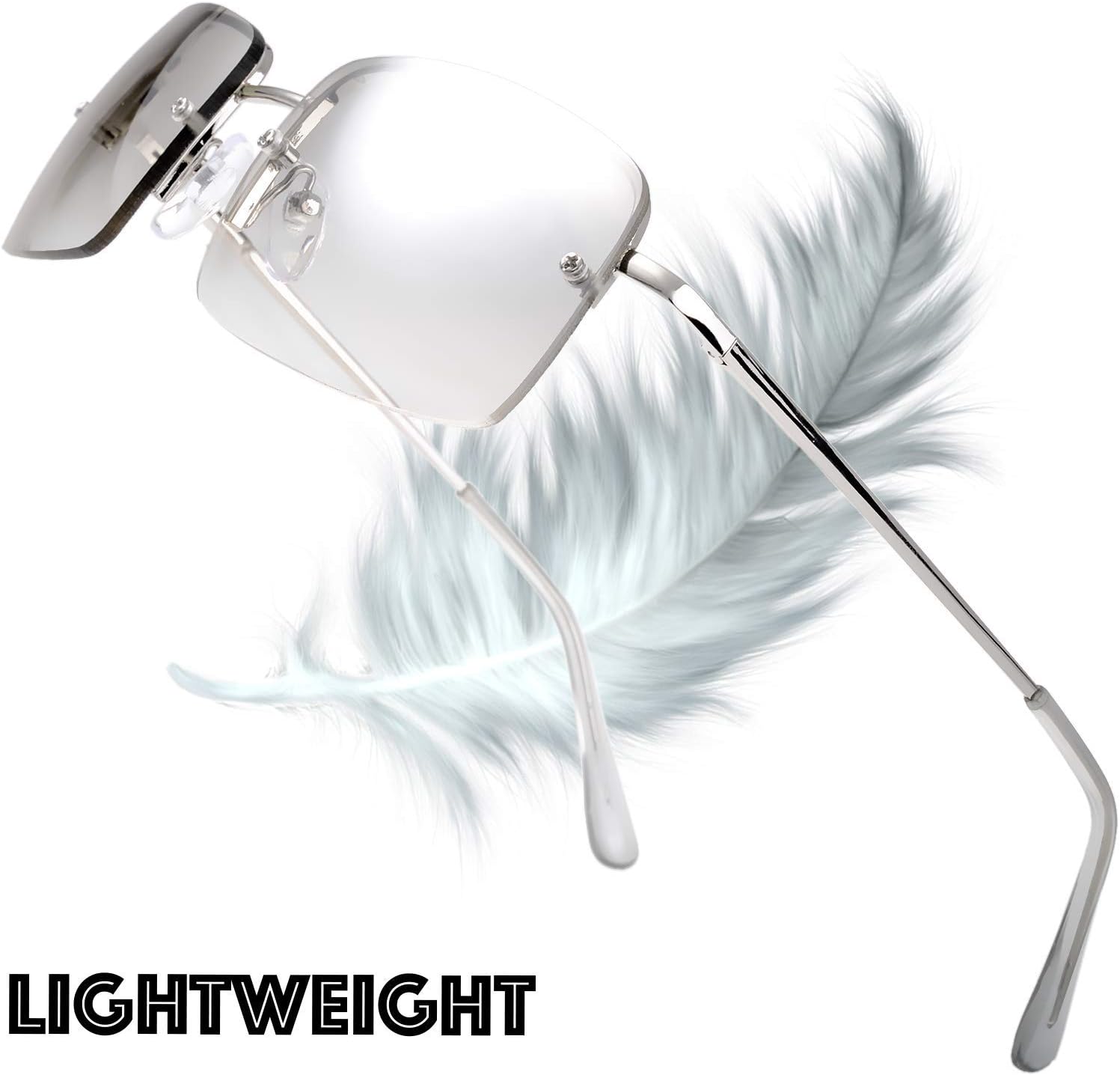 The Fresh Minimalist Small Rectangular Sunglasses Clear Eyewear Spring Hinge - Gift Box Package (307-Silver, Clear, 57) - Image 2