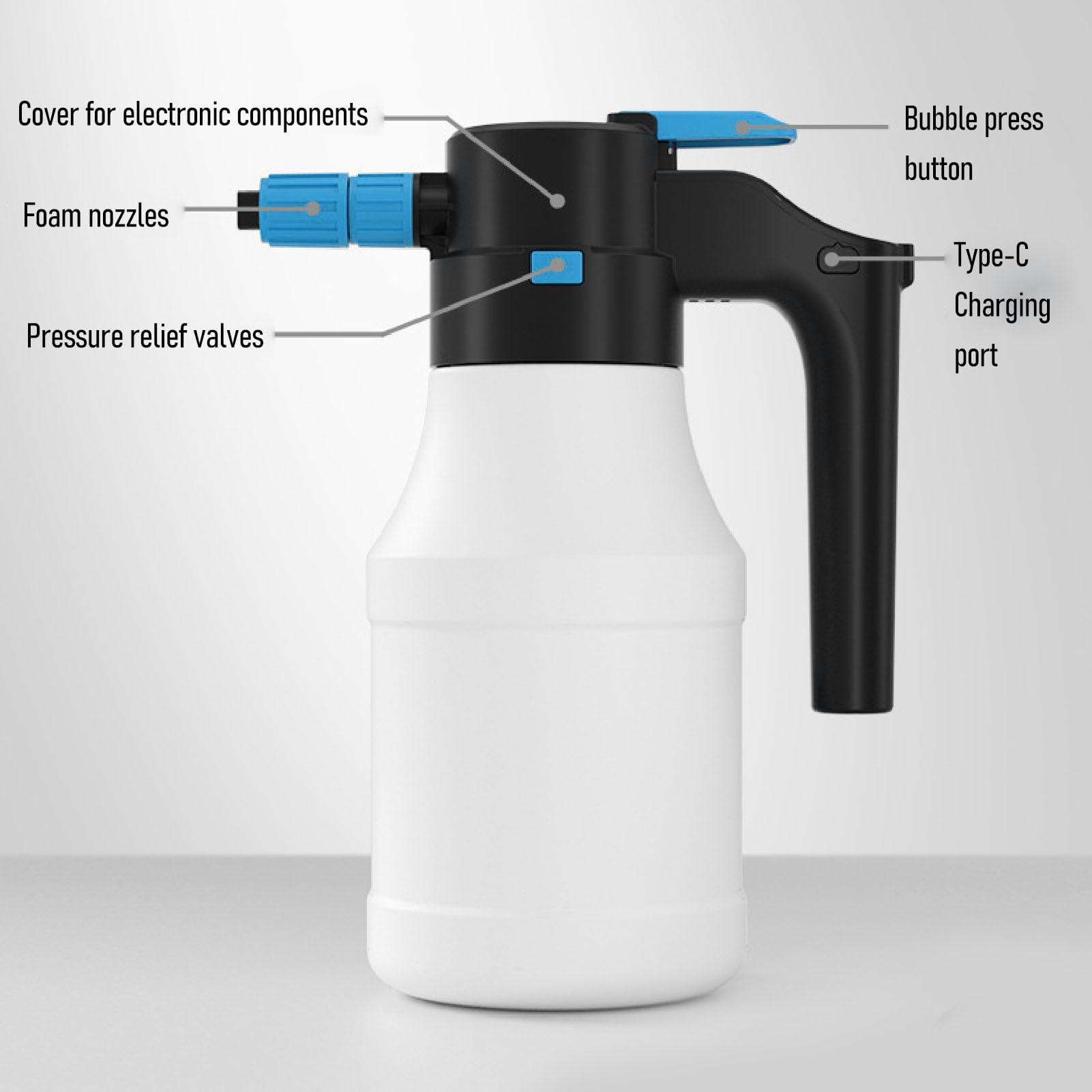 1,5 L Elektrische Sprühflasche, 2,0 Bar Schaumpistole, Autowaschsprüher, Gartensprüher, Automatischer Sprüh Hand Hochdruck Pumpsprüher für Autowäsche, Gartenbewässerung, Beregnung