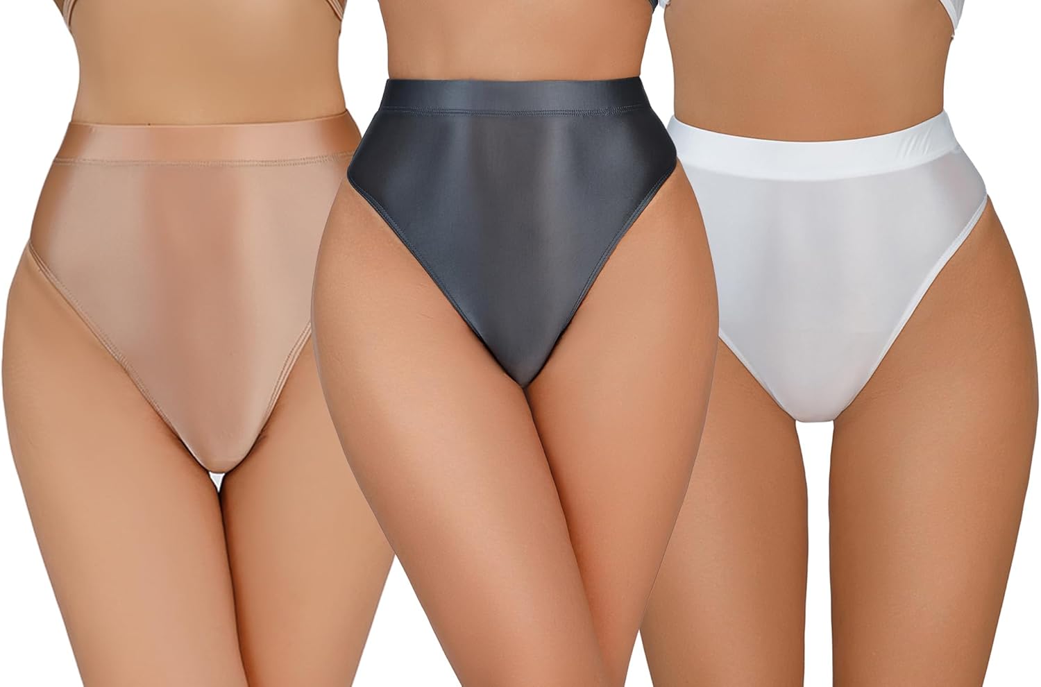 FEOYA Women Metallic Thongs High Waisted Sexy Cheeky Panties Rave Festival Bottoms for Club Party