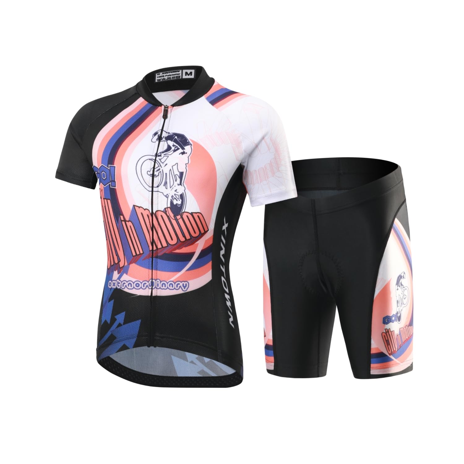 Ensemble de cyclisme unisexe pour enfant avec maillot à manches courtes + short rembourré), motif mixte, 9-11 ans