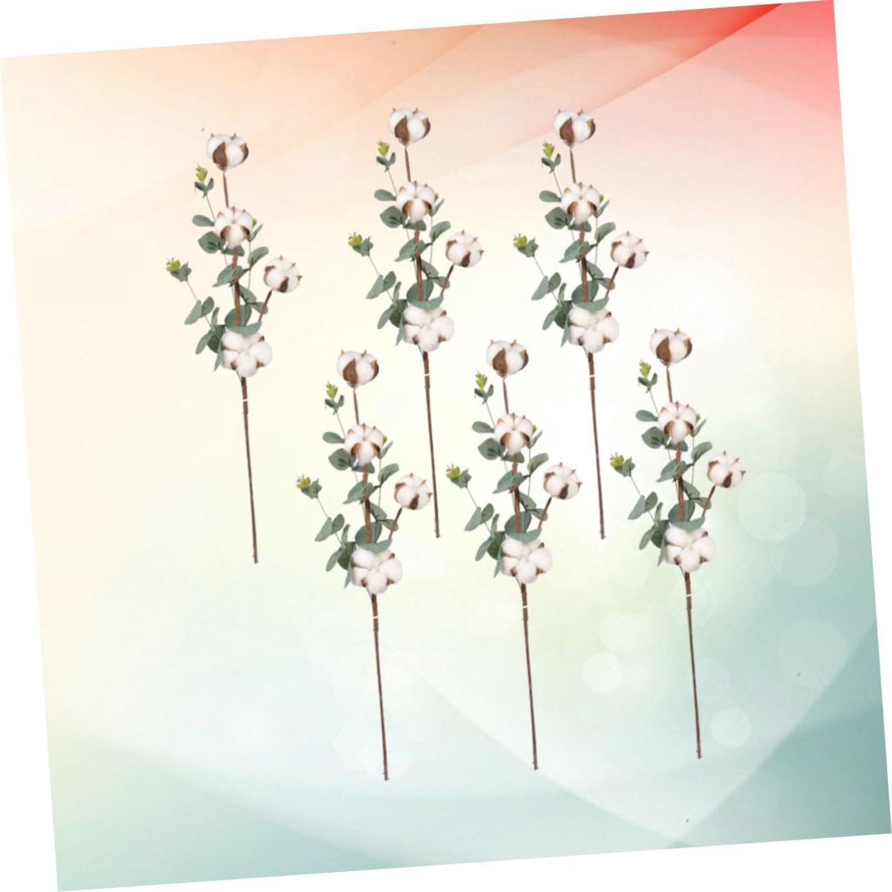 6Pcs Artificial Cotton Eucalyptus Flower Bouquet Faux Flower Decor for Home Hotel Party Wedding Rustic Centerpieces Never Wither for Floral Arrangements