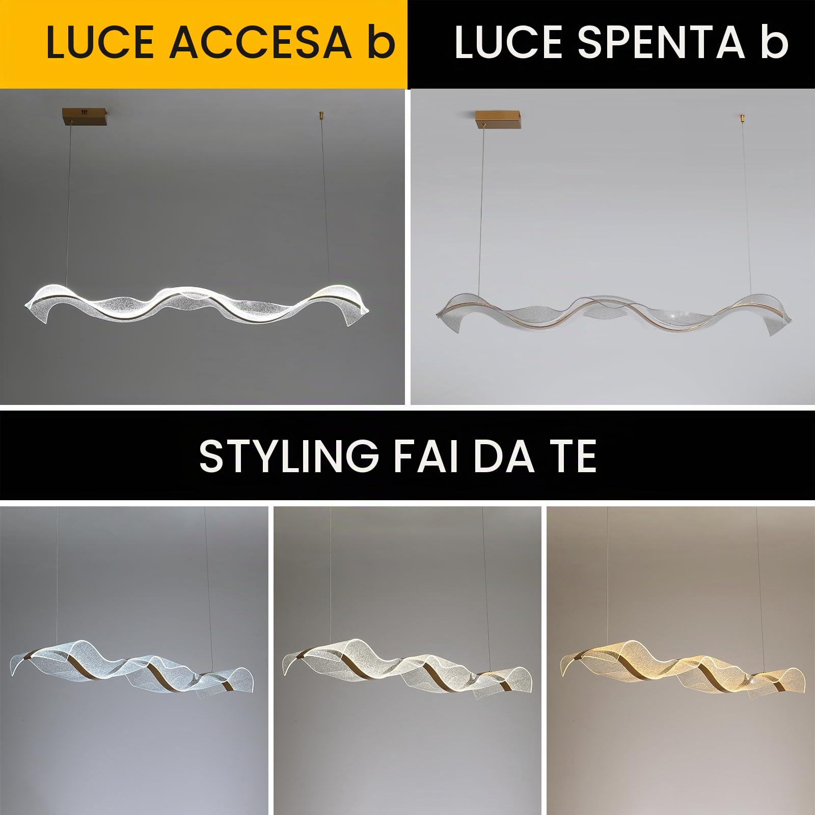 Luci cucina, luci del tavolo da pranzo a LED con telecomando Wave Lampadario della camera da letto della camera da letto della luce per le luci della sala da pranzo del soffitto (L100cm)