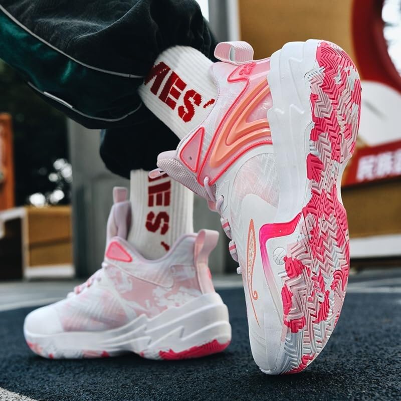 Buty do koszykówki unisex, antypoślizgowe, odporne na zużycie, amortyzujące, lekkie, młodzieżowe, sportowe(Pink,44 EU)