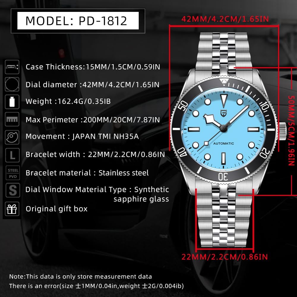 RollsTimi Pagani Design PD1812 Watch for Men Automatic NH35 Movement 42mm Stainless Steel BB58 Style Diver 100M Waterproof Luminous Dial wristwatches.