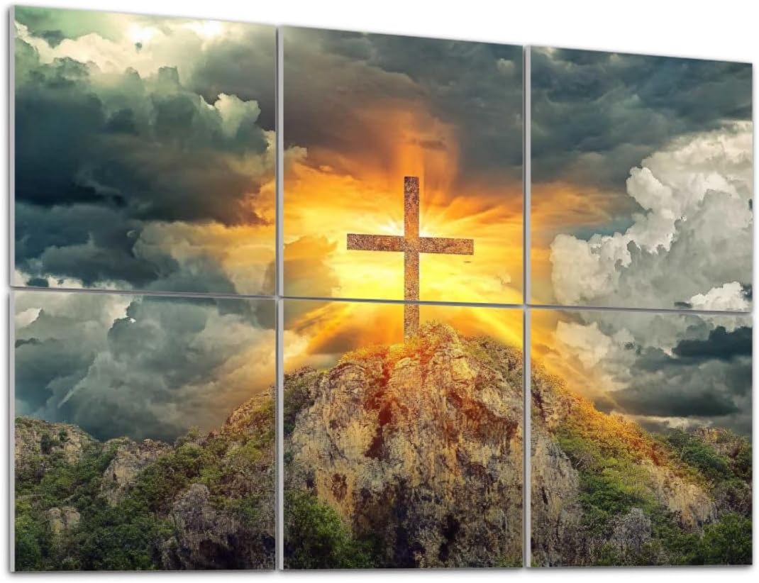 Art Acoustic Panels Self Adhesive Christian Cross rock 6Packs Decorative Soundproof Wall Panels Large Sound Absorbing Panels for Home Office 48"x72"