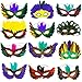 4E's Novelty 12 Pack Bulk Mardi Gras Masks With Feathers for Adult Men Women, Masquerade Party Masks for Mardi Gras Outfit Accessories