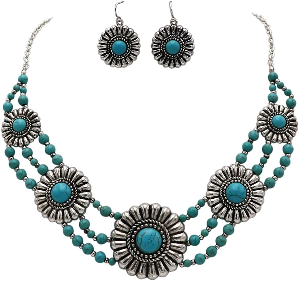 Rosemarie & Jubalee Women's Cowgirl Chic Natural Howlite Stone Center Concho Western Jewelry Gift Set