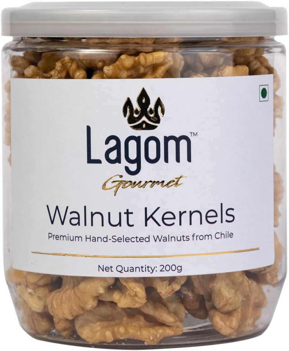 Lagom Gourmet Chilean Walnut Kernels 200g | All Natural | No Preservatives | No Additives | Gluten Free | Vegan | Plant Based | Non GMO | Walnuts Dry Fruit | Walnuts Without Shell | Akhrot Giri