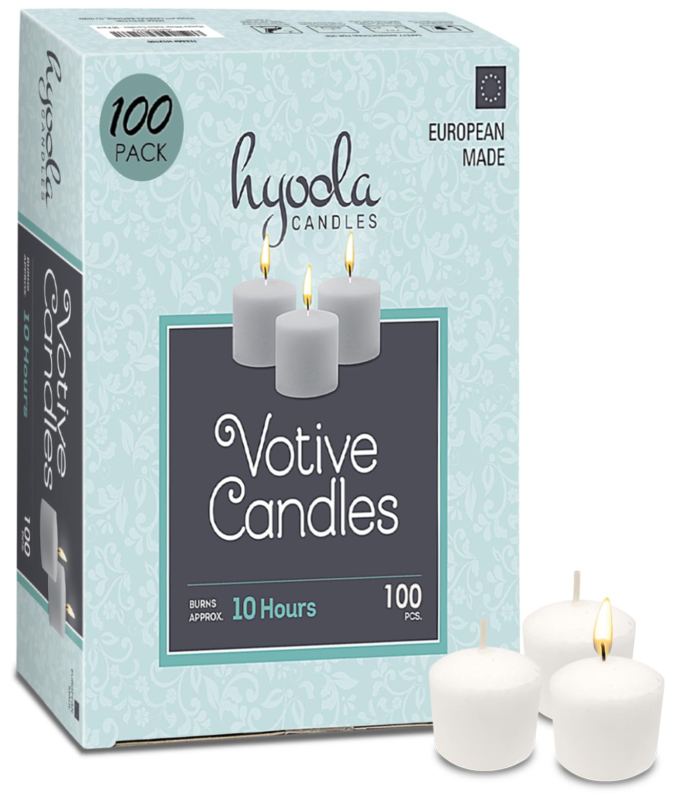 Hyoola White Votive Candles - 10 Hour Burn Time Unscented Candles Pack Of 100 - Candles - European Made
