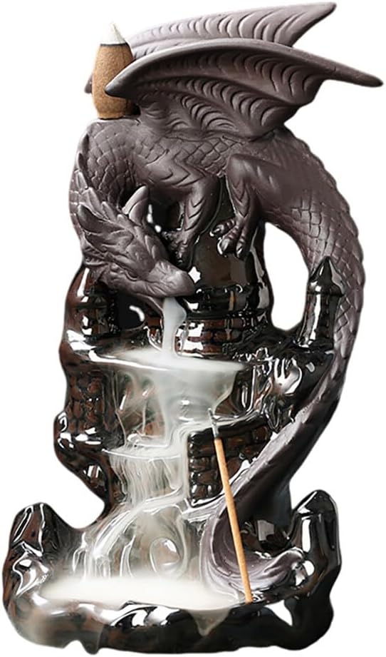 Surakey Pterosaur Backflow Censer Backflow Incense Burner Waterfall Incense Stick Holder Incense Stick Ceramic Incense Burner for Relax Stress Relief Aromatherapy Ornament (4.72 x 3.74 x 7.48in)