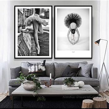 Amazon.co.jp: JSWHP黒バレリーナキャンバス壁アートパネル絵画