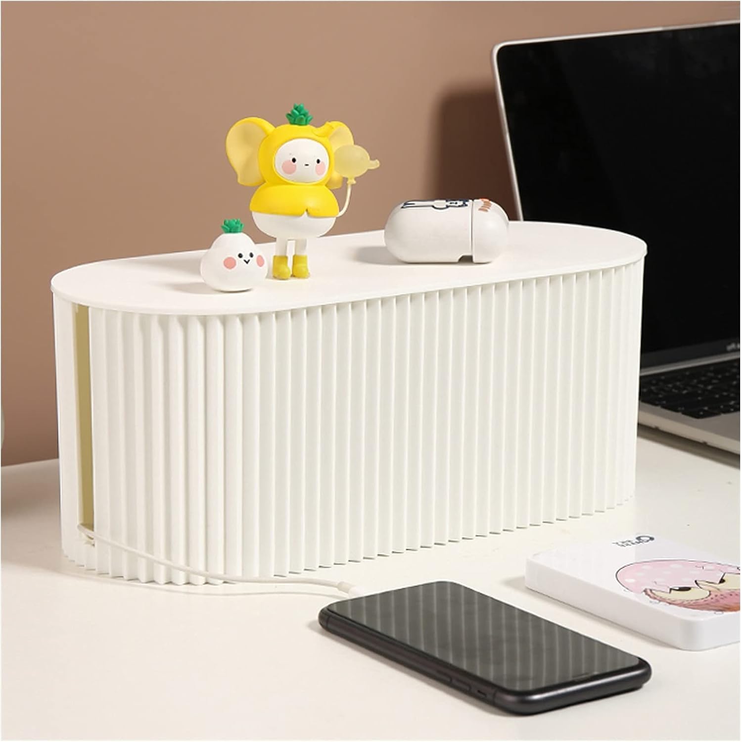 Large Capacity Socket Wire Storage Box Desktop Hider Cord Organizer Box Stylish Cord Organizer for Home and Office Water Ripples Box Body Cable Cords Organizer Boxes (White Large)