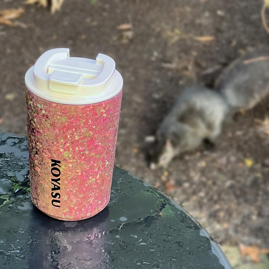 KOYASU Ti-Zen 12oz Pure Titanium Travel Coffee Mug - Grade 1 Titanium Double-Walled Insulated Tumbler - 1668°C Crystalline Texture, Zero Metallic Aftertaste - Dawn Pink
