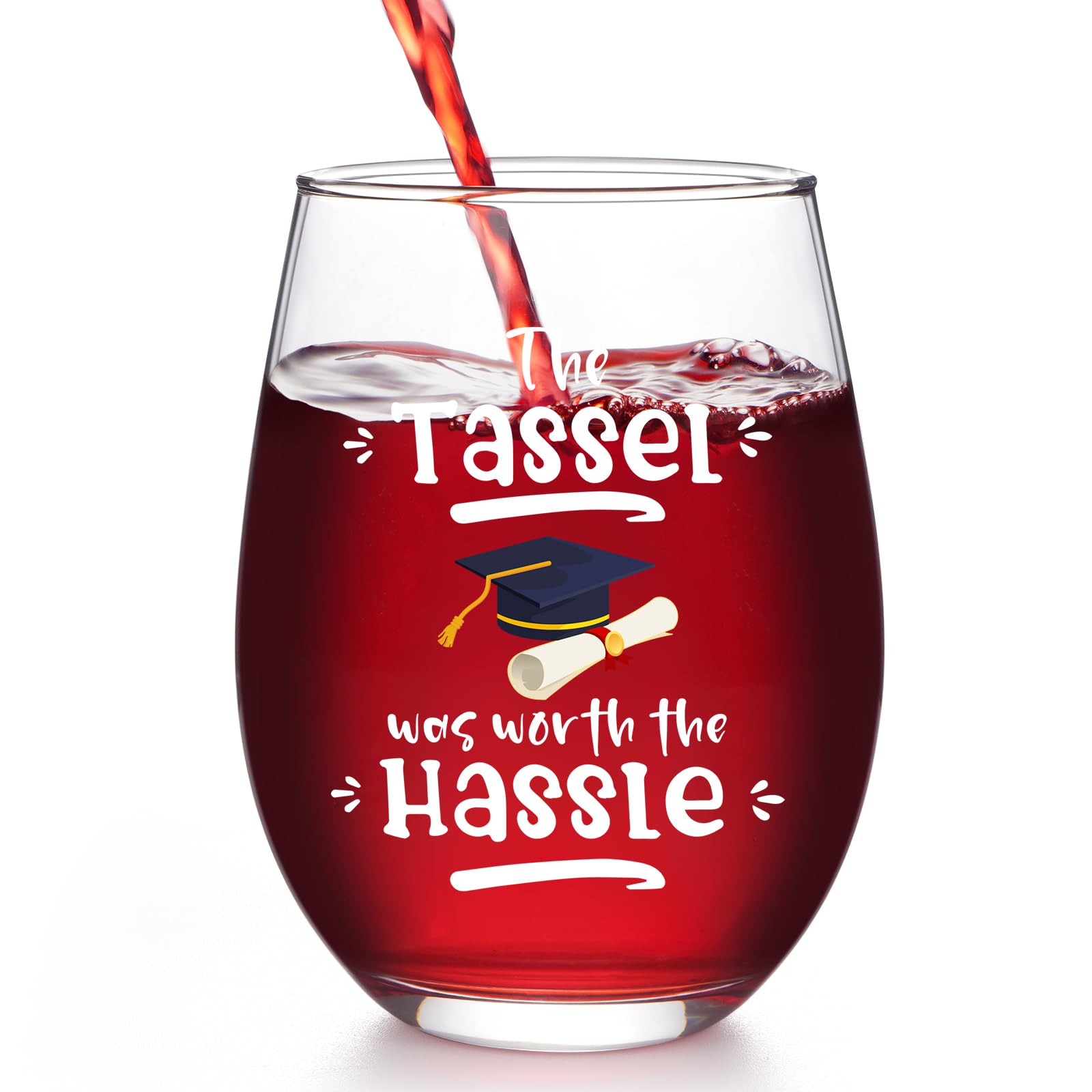 Joymaking Wine Glass Graduation Gifts for Her, Graduation Gifts Glass - The Tassel was Worth The Hassle 17oz