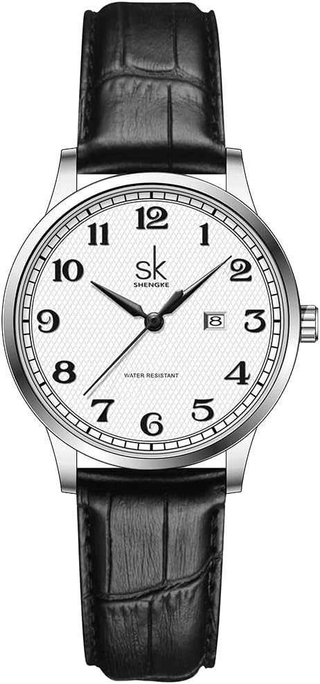 SK Classic Business Women Watches with Stainless Steel Band and Genuine Leather Elegant Ladies Calendar Watch