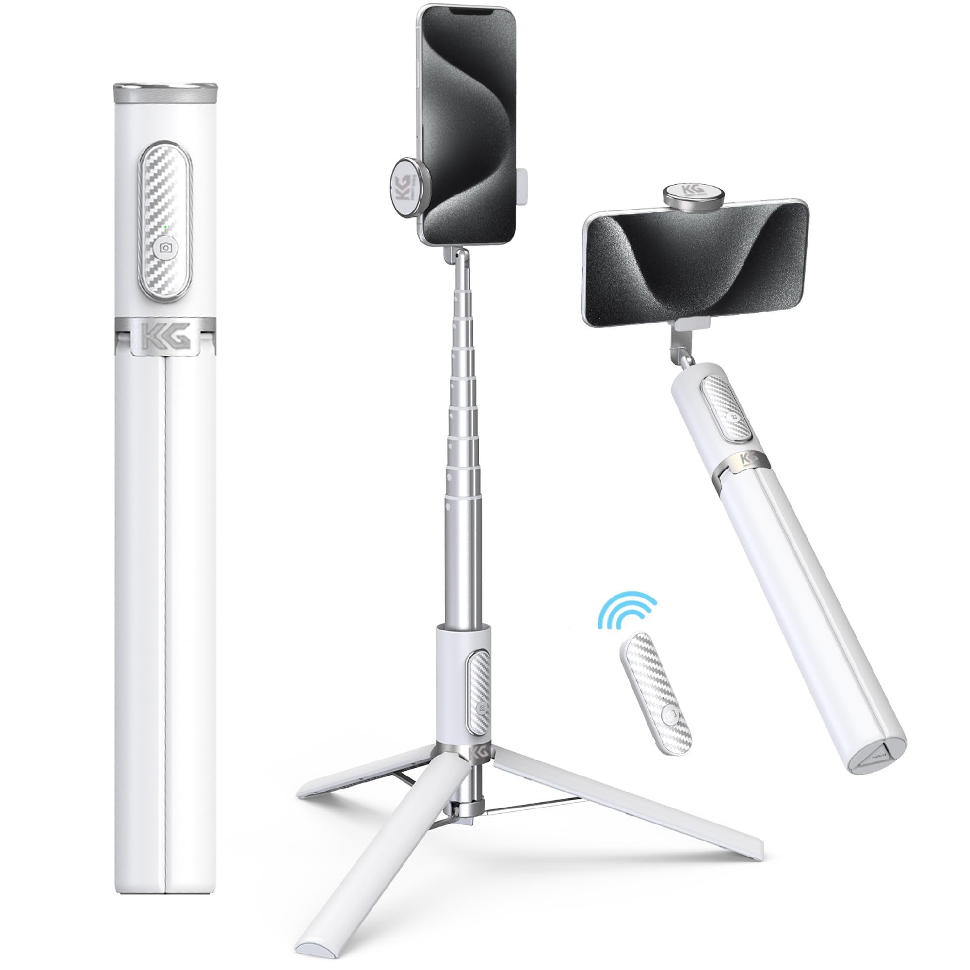 62" Selfie Stick Phone Tripod, iPhone and Android Cell Phone Stand, Wireless Remote, Adjustable Phone Holder, Premium Anti-Shake Travel Tripod for Video Recording and Photos