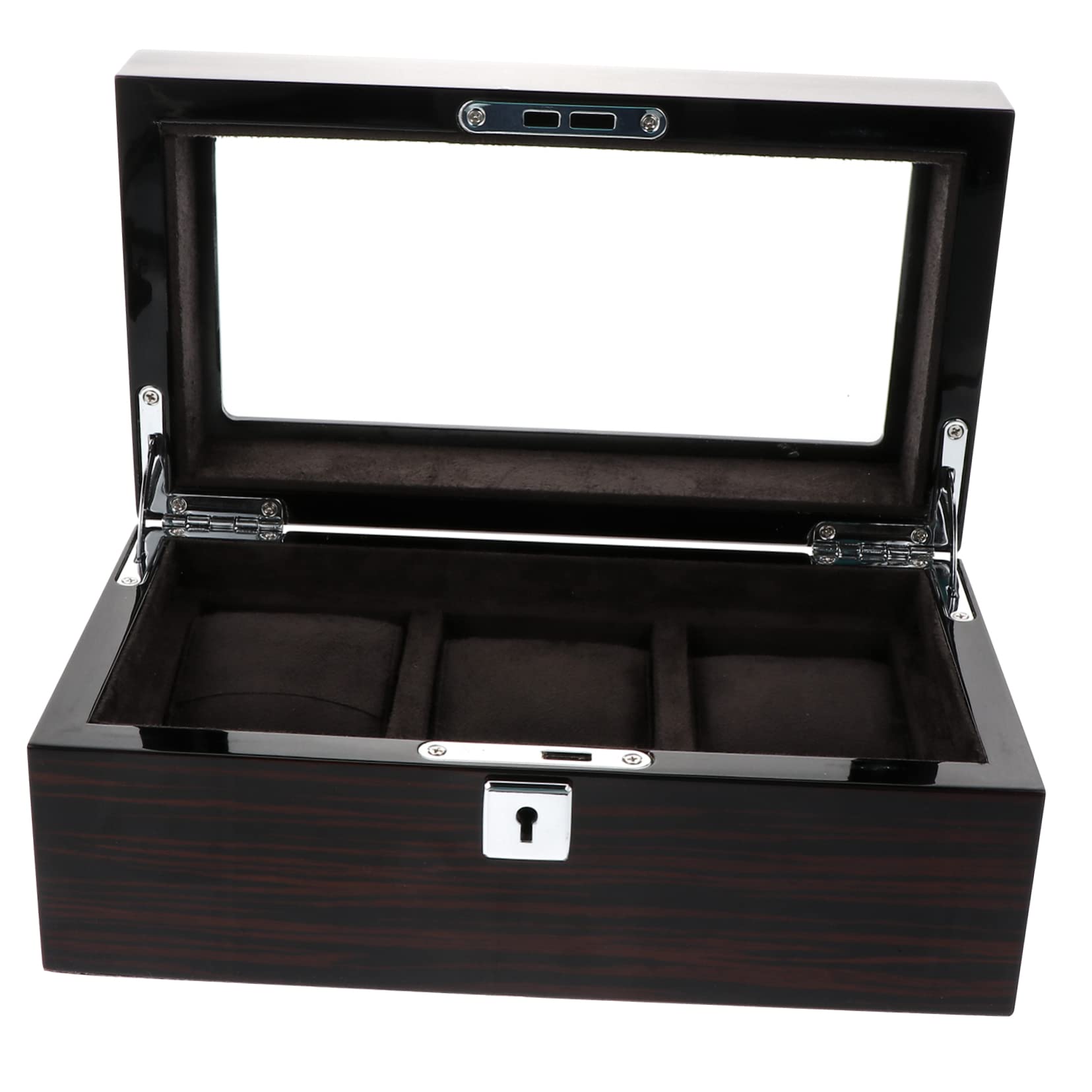 SOIMISS Holz Uhrenbox Mit Klavierlackoptik 3 Fächer Abschließbarer Schmuckaufbewahrungs Organizer Für Uhren Schmuck Geeignet Für Heimgebrauch Und Reisen