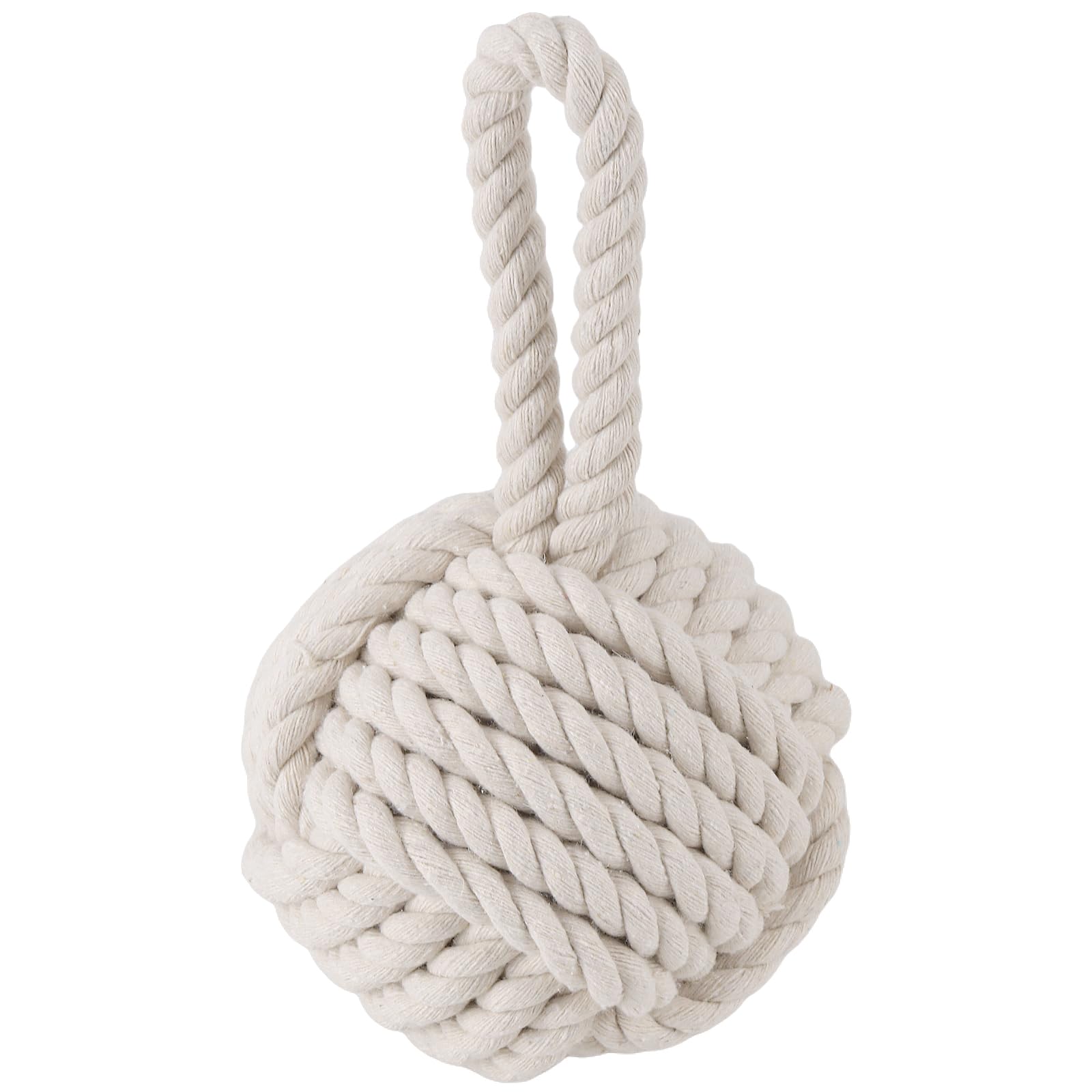 2 Fermaporta Decorativo in Corda con Nodo, Fermaporta Pesante per Interni, 1,5 kg, 14 x 14 x 28 cm, Marrone e Beige, Canapa e Cotone
