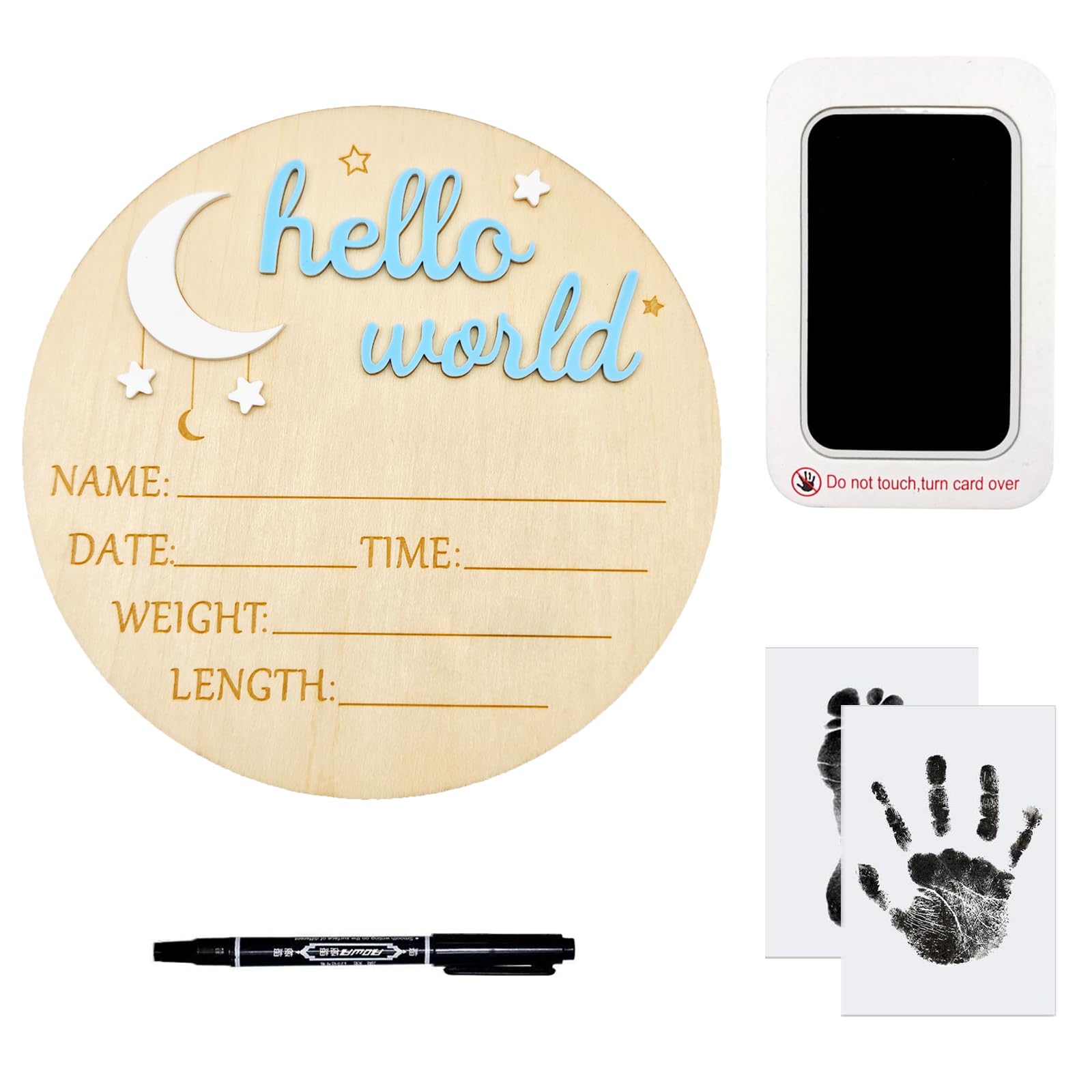 Wooden Baby Announcement Sign Hello World Baby Sign Newborn Welcome Decoration - KAMHBE, 15 cm x 0.5 cm (5.9 inches x 0.2 inches)