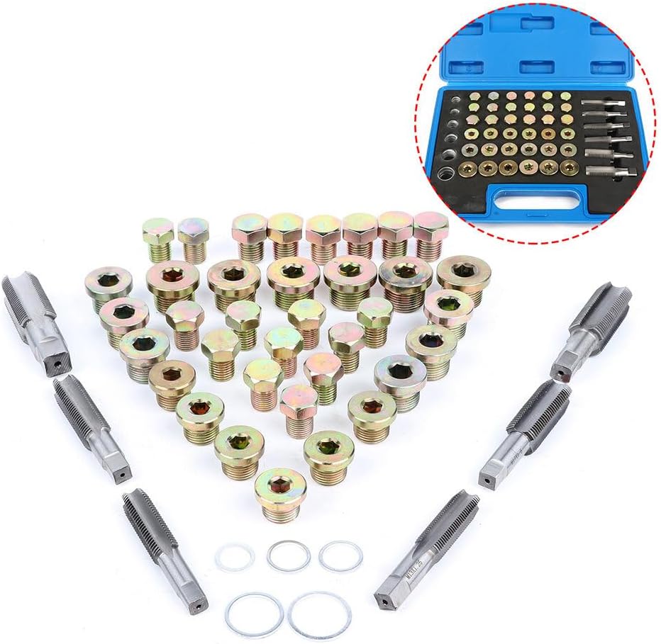 114pcs Oil Pan Drain Plug Repair Kit Sump Plug Key Thread Repair Tool Kit Set with Carry Case